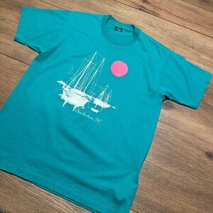 Vintage‎ Unbranded Teal Charleston SC Sailboat Graphic T-Shirt Mens Large